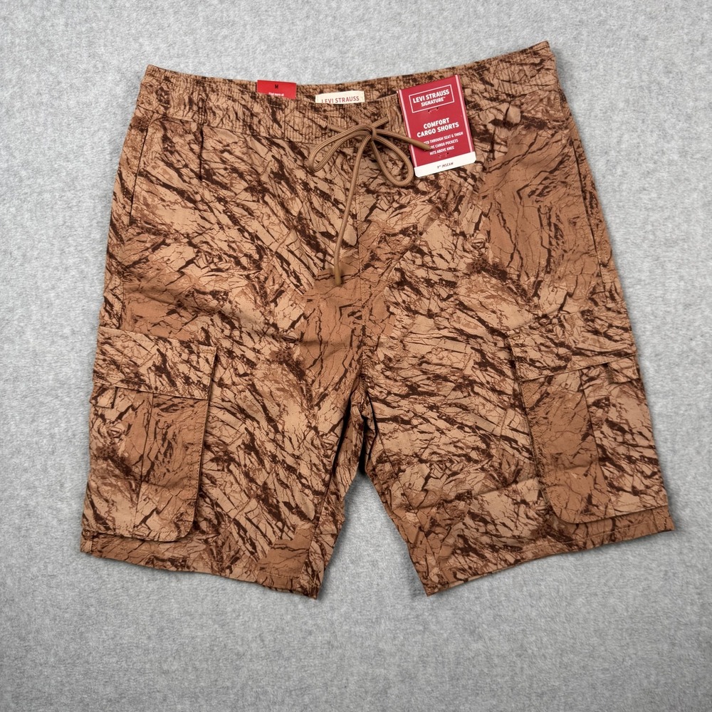 Levi Strauss Signature‎ Cargo Shorts Mens Medium Brown Camo Print 9" Inseam NEW